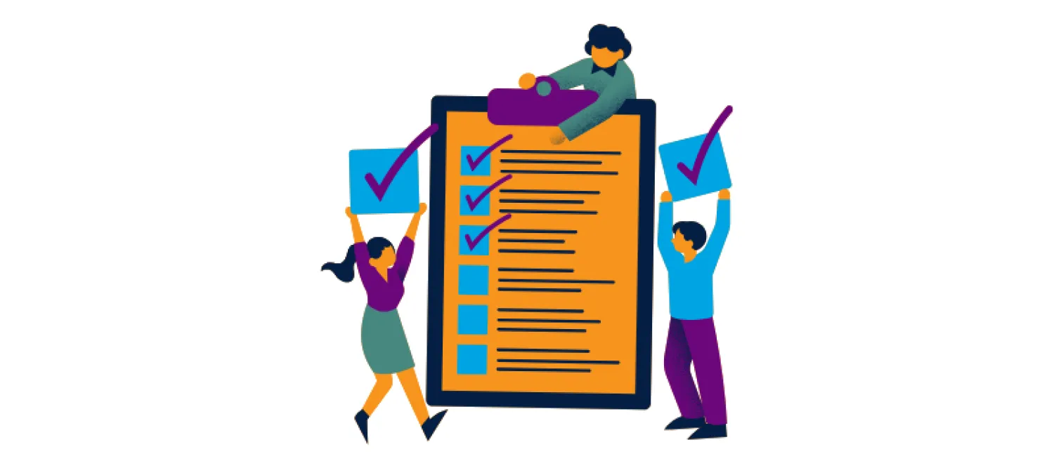 Checklist surrounded by researchers