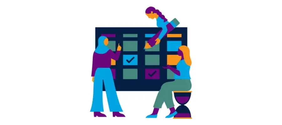 Figures completing a checklist