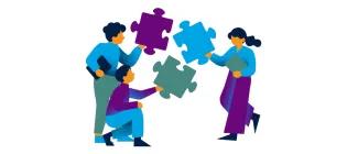 Figures with jigsaw puzzle pieces