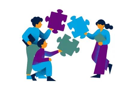 Figures with jigsaw puzzle pieces